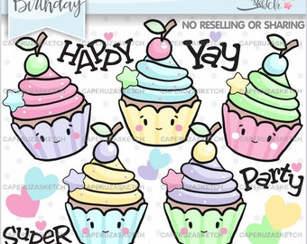 Geburtstag Clipart, Cupcake Clipart, KOMMERZIELLE NUTZUNG, Geburtstag ClipArt, Geburtstag Grafiken, Geburtstag Zubehör, Dessert Clipart, Geburtstag