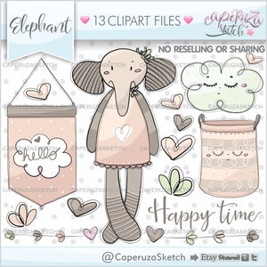 Elephant Clipart, Elephant Graphic, COMMERCIAL USE, Elephant Party, Baby Clipart, Happy Time, Baby Shower, Animal Clipart, Cute Clipart image 1