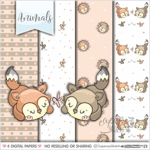 Renard de papier numérique, Fox modèle, modèle automne, utilisation commerciale, pépinière, Woodland Digital Paper, crèche numérique papier, Texture de renard