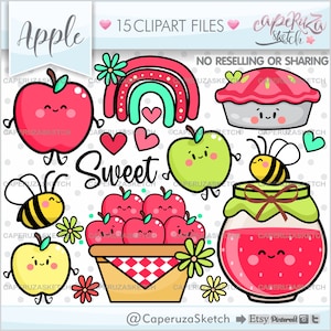 Clipart de maçã, clipart de frutas, uso comercial, clipart de piquenique, clipart de limonada, clipart de limonada de maçã, imagens de frutas de maçã, torta de maçã, frutas