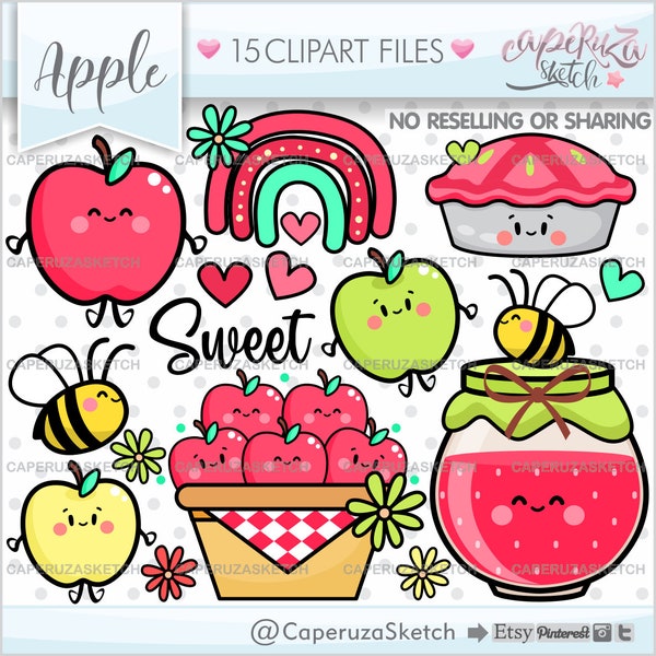 Apple Clipart, Fruit Clipart, COMMERCIAL USE, Picnic Clipart, Lemonade Clipart, Apple Lemonade Clipart, Apple Fruit Images, Apple Pie, Fruit