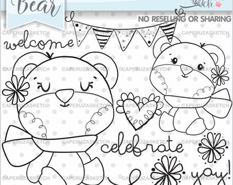 Bear Stamps, Bear Coloring Page, Bear Graphics, COMMERCIAL USE, Planner Stamp, Animal Stamp, Planner Accesories, Woodland Stamps, Cute Stamp