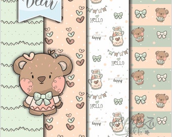 Bear Digital Paper, Bear Pattern, Animal Pattern, COMEMRCIAL USE, Bear Texture, Animal Digital Paper, Bear Gift Wrap, Printable Paper, Teddy