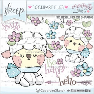 Sheep Clipart, Sheep Graphics, Animal Clipart, COMMERCIAL USE, Be Happy, Handrawn Sheep, Handrawn Clipart, Spring Clipart, Farm Clipart