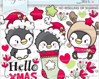 Penguin Clipart, Christmas Clipart, COMMERCIAL USE, Christmas Penguin, Animal Clipart, Christmas Boots, Clipart Christmas, Penguin Graphics