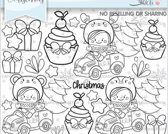 Truck Christmas Stamps, Truck Stamps, COMMERCIAL USE, Christmas Digistamps, Christmas Stamps, Christmas Outlines, Christmas Gift Stamps