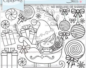 Christmas Sleigh Stamps, Christmas Stamps, COMMERCIAL USE, Christmas Coloring Pages, Christmas Digistamps, Christmas Digital Stamps