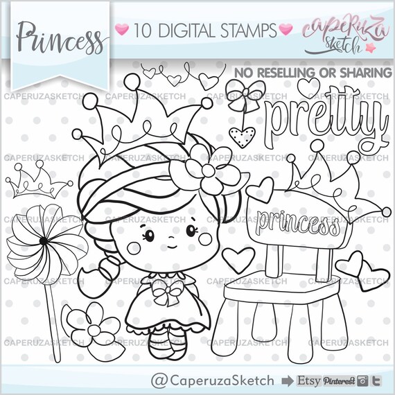 Princess Stamps Princess Coloring Pages Commercial Use Princesses Stamps Princess Clipart Girl Stamps Magic Clipart