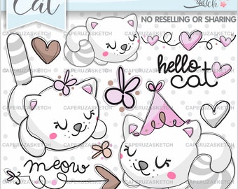 Cat Clipart, Cat Graphics, Kitten Clipart, COMMERCIAL USE, Cat Party, Planner Accessories, Pet Clipart, Animal Clipart, Animal Graphic, Meow