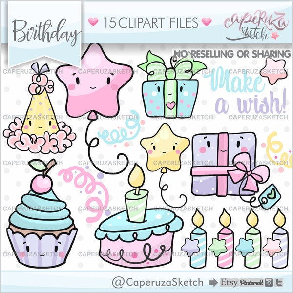 Birthday Clipart, Birthday Graphics, Happy Birthday Clipart, COMMERCIAL USE, Gift Clipart, Party Clipart, Party Graphics, Happy Birthday