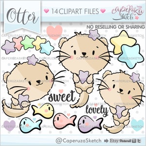 Otter Clipart, Ottern Graphics, Fish Clipart, COMMERCIAL USE, Fish Graphics, Otter Clip Art, Cute Otter, Animal Clipart, Animal Graphics