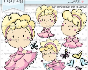 Princess Clipart, Princess Graphics, COMMERCIAL USE, Handrawn Clipart, Hand Drawn Graphic, Clip Art, Planner Accesories, Teacher Supplies