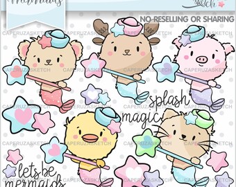 Mermaid Clipart, Mermaid Graphic, Animal Clipart, COMMERCIAL USE, Animal Graphics, Baby Clipart, Pig Clipart, Chicken Clipart, Cat Clipart