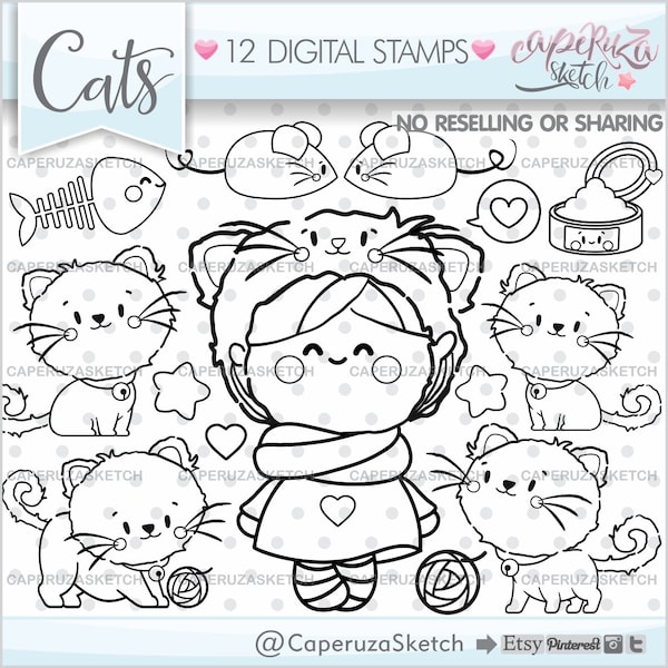 Cat Stamps, Cat Mom Stamps, COMMERCIAL USE, Kitty Stamps, Cat Digital Stamps, Cat Mom DigiStamps, Kitten Stamps, Cat Lady Stamps, Crazy Cat