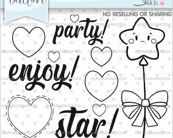 Balloon Stamps, Balloon Digital Stamps, COMMERCIAL USE, Stars Stamps, Star Digistamps, Birthday Stamps, Birthday Digital Stamps, Outlines