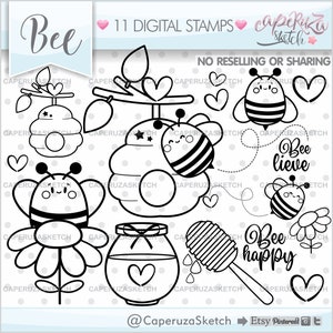 Bee Stamps, Bee Digital Stamps, COMMERCIAL USE, Honey Bee Stamps, Bee Coloring Pages, Bee Images, Spring Stamps, Bee Line Art, Spring image 1