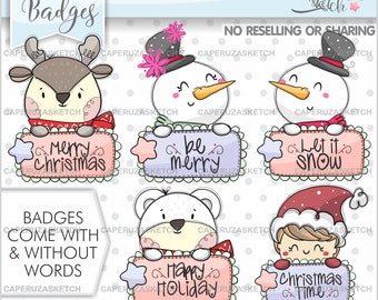 Christmas Badges, Christmas Clipart, Christmas Graphics, COMMERCIAL USE, Badges Clipart, Animal Clipart, Frame Clipart, Speech Bubbles