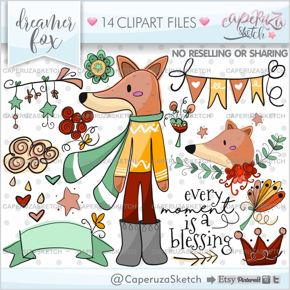 Animal Clipart Woodland Clipart Choose Happy Animal Graphics COMMERCIAL USE Fox Graphics Be Brave Hand Drawn Clipart Fox Clipart