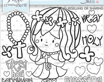 First Communion Stamp, Digistamp, Girl Digistamp, COMMERCIAL USE, Girl First Communion, Religious Stamps, Communion Stamp, Celebration Stamp