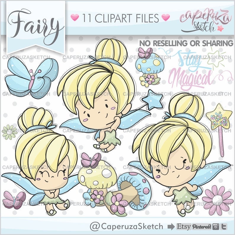 Fairy Clipart, Fairy Graphics, Spring Fairy Clipart, Spring Fairy Graphics, COMMERCIAL USE, Handrawn Clipart, Hand Drawn, Princess Clipart image 1