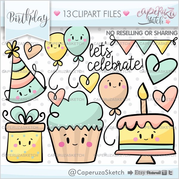 Birthday Clipart, Birthday Graphics, Happy Birthday Clipart, COMMERCIAL USE, Balloon Clipart, Party Clipart, Party Graphics, Happy Birthday