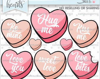 Candy Hearts Clipart, Valentines Day Clipart, COMMERCIAL USE, Love Clipart, Love Graphics, Valentine's Day Clipart, Valentine's Day Graphics