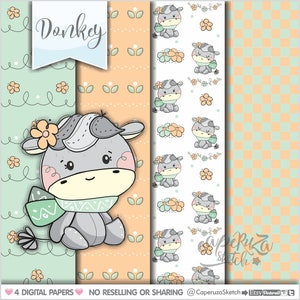 Donkey Digital Paper, Donkey Pattern, Donkey Gift Wrap, COMMERCIAL USE, Donkey Paper, Printable Paper, Digital Gift Wrap, Scrapbooking Paper image 1