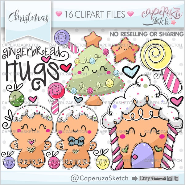 Gingerbread Clipart, Gingerbread Graphics, Christmas Clip Art, COMMERCIAL USE, Gingerbread Party, Christmas Clipart, Planner Accessories