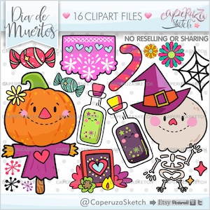 Dia De Los Muertos Clipart, Day of the Dead Clipart, KOMMERZIELLE NUTZUNG, Mexikanische Clipart, Fiesta Clipart, Mexiko Clipart, Halloween Clipart