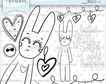 Rabbit Stamp, Digital Stamp, Digital Image, Rabbit Digistamp, COMMERCIAL USE, Coloring Page, Bunny Stamp, Take Time to Make your Soul Happy