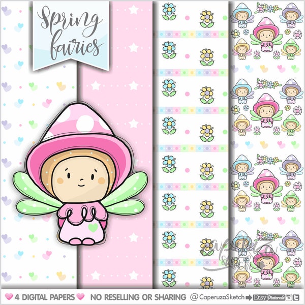 Fairy Digital Paper, Fairy Printable Paper, Fairy Pattern, COMMERCIAL USE, Spring Fairy Pattern, Fairy Party, Fairy Texture, Printable Paper