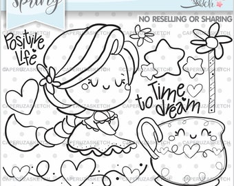 Princess Stamps, Tea Time Stamps, COMMERCIAL USE, Digital Stamp, Digistamp, Princess Coloring Page, Time to Dream, Cartoon Stamps, Princess