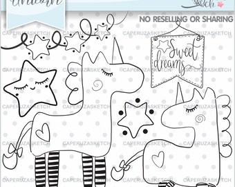 Unicorn Stamps, Unicorn Digital Stamps, Unicorn Handrawn, COMMERCIAL USE, Line Art, Sketched Unicorn, Planner Stamps