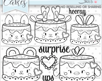 Cake Stamps, Sweet Stamps, Food Stamps, COMMERCIAL USE, Cake Coloring Pages, Dessert Stamps, Digital Stamps, Digitamps, Cake Clip Art, Cake