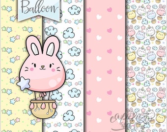 Air Balloon Digital Paper, Air Balloon Pattern, COMMERCIAL USE, Balloon Pattern, Printable Paper, Baby Shower Pattern, Digital Paper, Baby