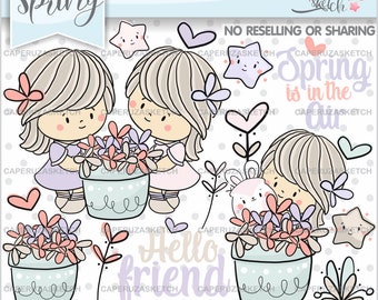 Spring Clip Art, Spring Graphics, Flower Clipart, COMMERCIAL USE, Spring Clipart, Spring Images, Spring is in the Air, Quotes, Girl Clipart