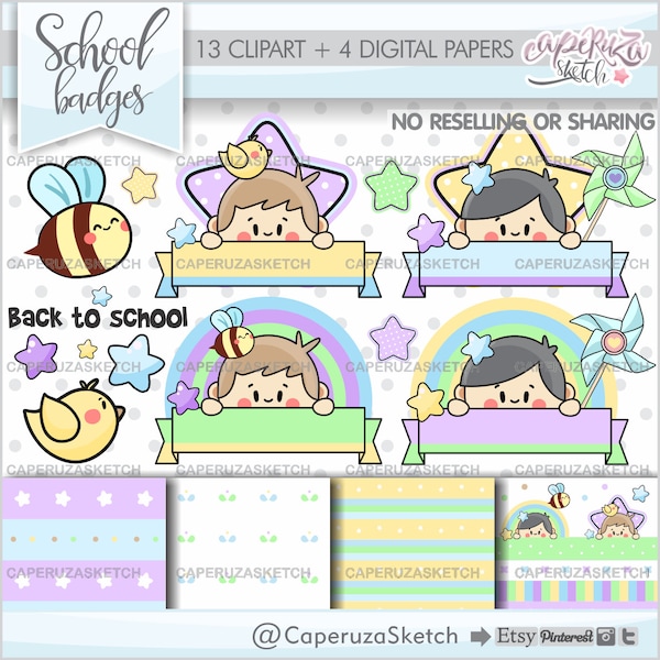 Kids Clipart, School Clipart, Labels, Badges, Banners, Back to School, School Graphics, School Tags, Tags, Kids Graphics