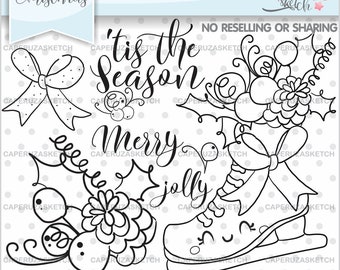 Christmas Stamps, Christmas Ice Skate Stamps, Ice Skate Stamp, COMMERCIAL USE, Christmas Coloring Pages, Christmas Digital Stamp, Digistamp