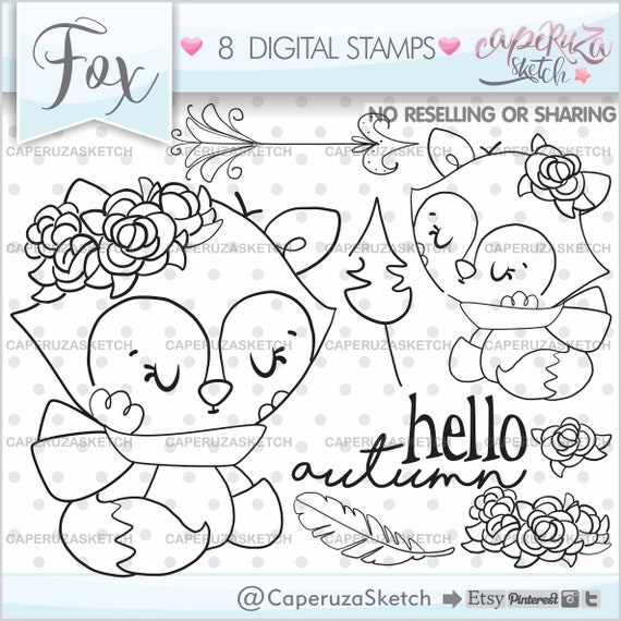 Autumn Stamps Fox Woodland COMMERCIAL USE