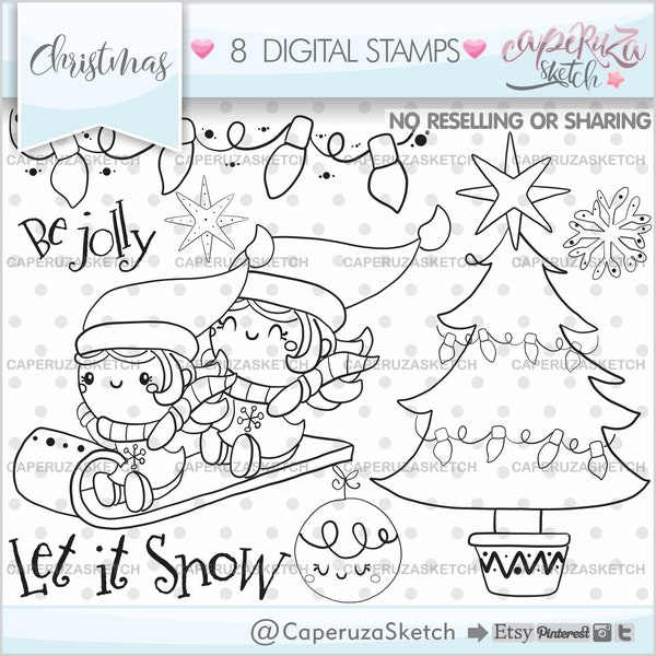 Christmas Stamps, Christmas Coloring Page, Kawaii Stamps, COMMERCIAL USE, Planner Stamps, Children Stamps, Planner Accesories, Cute Stamps