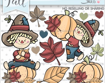 Autumn Clipart, Fall Clipart, COMMERCIAL USE, Scarecrow Clipart, Harvest Clipart, Pumpkin Clipart, Autumn Graphic, Autumn Illustration, Fall