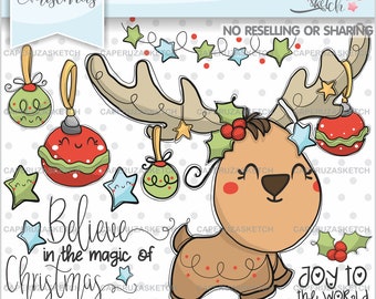 Christmas Clipart, Christmas Graphic, Deer Clipart, COMMERCIAL USE, Deer Graphic, Reindeer Clipart, Animals Clipart, Woodland Graphics