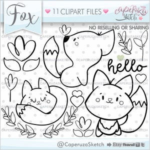 Fox Digital Stamps, Fox Stamps, COMMERCIAL USE, Animal Stamps, Woodland Stamps, Fox Clipart, Spring Stamps, Spring Graphics, Animal Graphics