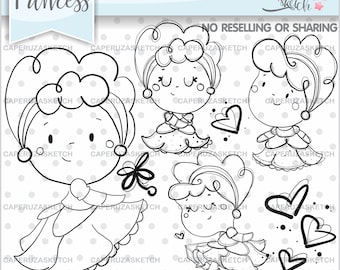 Princess Stamps, Digital Stamps, COMMERCIAL USE, Princesses Stamps, Princess Clipart, Coloring Page, Educational Clipart