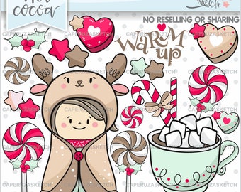 Christmas Clipart, Christmas Graphics, COMMERCIAL USE, Reindeer Clipart, Deer Clipart, Hot Cocoa Clipart, Hot Cocoa Graphics, Christmas