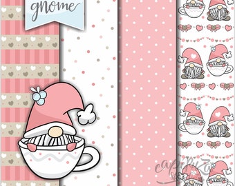 Love Digital Papers, Valentines Day Pattern, COMMERCIAL USE, Gnomes Digital Papers, Gnomes Pattern, Valentine's Day, Digital Paper Pack
