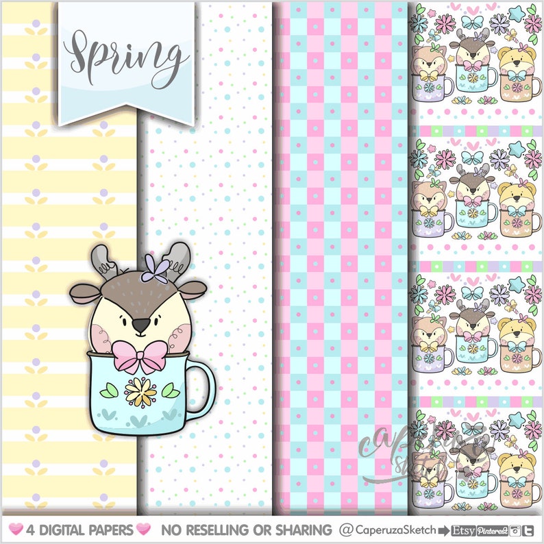 Mugs Digital Papers Animal Patterns Animal Digital Papers Deer Spring Digital Papers Spring Patterns Wolf Bear COMMERCIAL USE