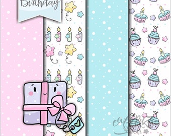 Birthday Digital Paper, Birthday Pattern, Happy Birthday Pattern, COMMERCIAL USE, Cake Pattern, Cupacke Pattern, Celebration Pattern, Paper