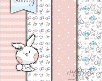 Bunny Digital Papers, Bunny Digital Pattern, COMMERCIAL USE, Spring Digital Paper, Rabbit Digital Papers, Animal Digital Paper, Scrapbook