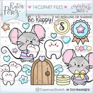 The Tooth Mouse Clipart, Mouse Clipart, COMMERCIAL USE, Mouse Graphics, Tooth Clipart, Ratón Pérez, Perez Mouse, Mice, Mouse, Teeth, Tooth